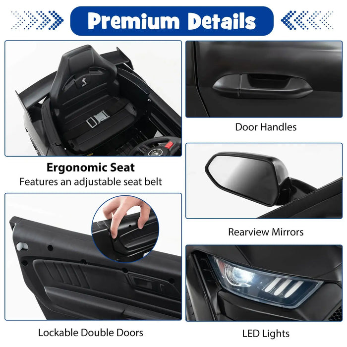 12V Licensed Ford Mustang Kids Electric Ride-On Car – Black | Dual Motors and Remote COSTWAY - Little and Giant Explorers Costway