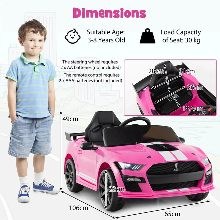 12V Licensed Ford Mustang Kids Electric Ride-On Car – Pink | Remote Control COSTWAY - Little and Giant Explorers Costway