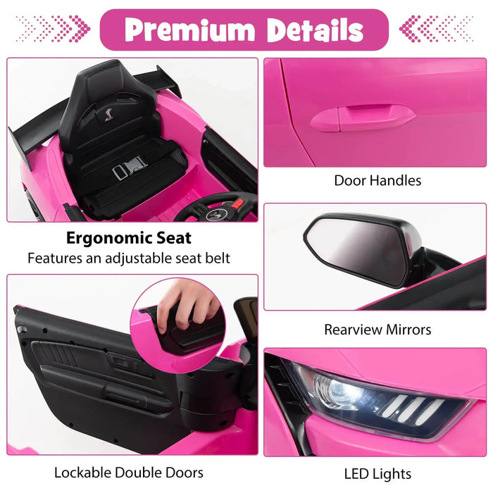 12V Licensed Ford Mustang Kids Electric Ride-On Car – Pink | Remote Control COSTWAY - Little and Giant Explorers Costway