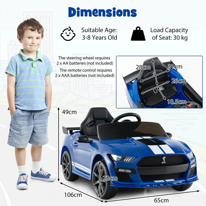 12V Licensed Ford Mustang Shelby GT500 - Blue | Remote and Manual Control COSTWAY - Little and Giant Explorers Costway