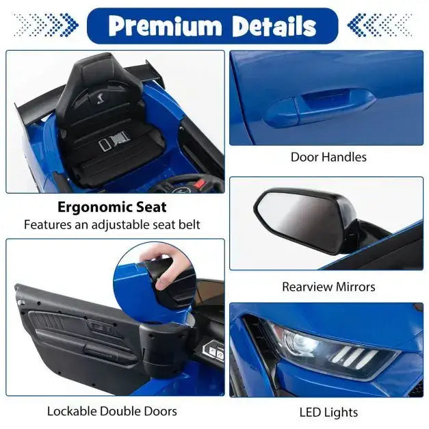 12V Licensed Ford Mustang Shelby GT500 - Blue | Remote and Manual Control COSTWAY - Little and Giant Explorers Costway
