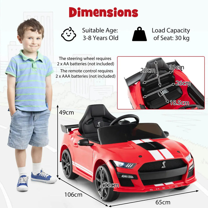 12V Licensed Ford Mustang Shelby GT500 - Red | Remote and Manual Control COSTWAY - Little and Giant Explorers Costway