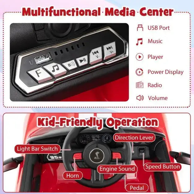 12V Licensed Ford Mustang Shelby GT500 - Red | Remote and Manual Control COSTWAY - Little and Giant Explorers Costway