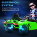 Green 12V Lamborghini Aventador kids ride-on car with butterfly doors and a child in sunglasses