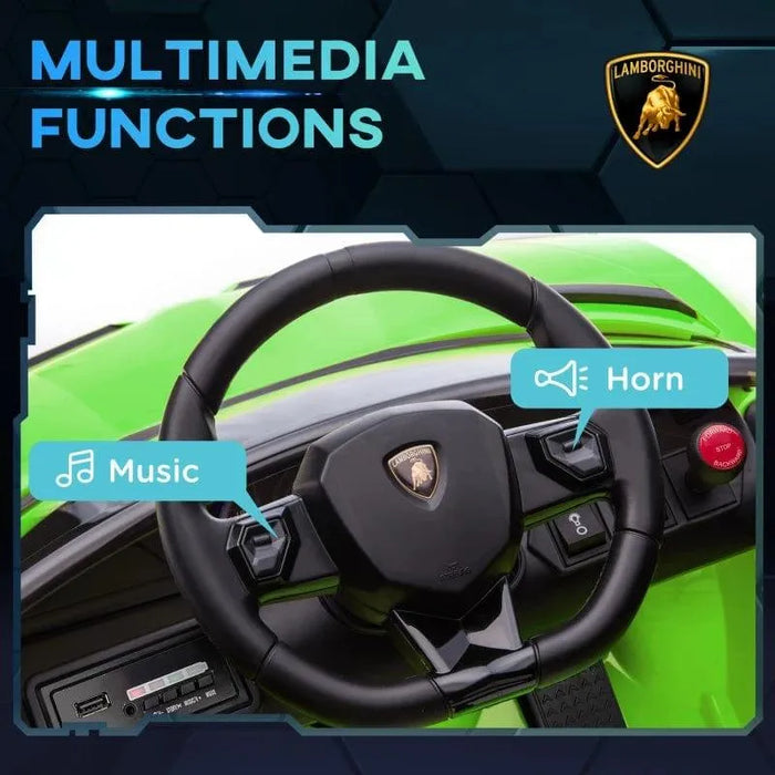 Green 12V Lamborghini Aventador kids ride-on car steering wheel with horn and music buttons