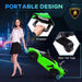 Woman pulling green 12V Lamborghini Aventador kids ride-on car with drawbar and rear tail tugs