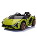Green 12V Lamborghini Sian kids electric ride-on car with bronze wheels and open swing doors