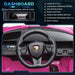 Pink 12V licensed Lamborghini Sian kids ride-on car dashboard with steering wheel, buttons, and MP3 player.