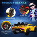 Yellow 12V licensed Lamborghini SVJ kids electric ride-on car with LED lights, double doors, and safety belt