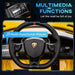 Lamborghini SVJ kids electric ride-on car dashboard with steering wheel, multimedia player, and yellow interior.