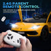 Yellow Lamborghini SVJ kids electric ride-on car with LED lights and remote control in use