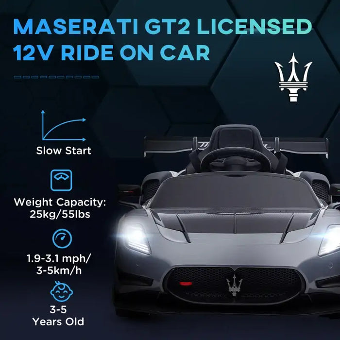 12V Licensed Maserati GT2 Kids Electric Ride-On Car - Grey | Remote Control and Lights AIYAPLAY - Little and Giant Explorers AIYAPLAY