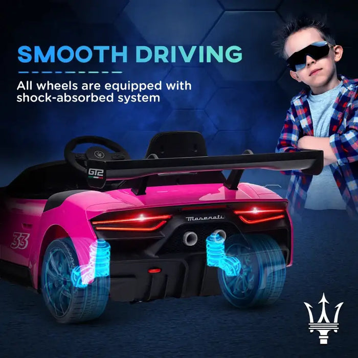 12V Licensed Maserati GT2 Kids Electric Ride-On Car - Pink | Shock-Absorbing Wheels and Music AIYAPLAY - Little and Giant Explorers AIYAPLAY