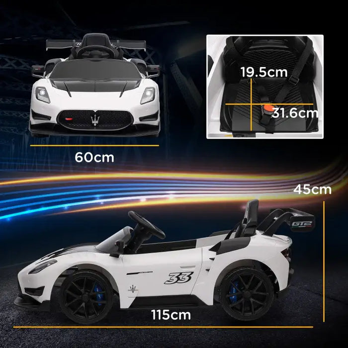12V Licensed Maserati GT2 Kids Electric Ride-On Car - White | Remote Control and Lights AIYAPLAY - Little and Giant Explorers AIYAPLAY