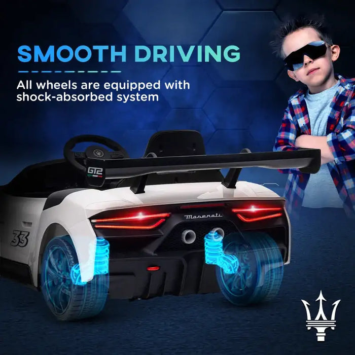 12V Licensed Maserati GT2 Kids Electric Ride-On Car - White | Remote Control and Lights AIYAPLAY - Little and Giant Explorers AIYAPLAY
