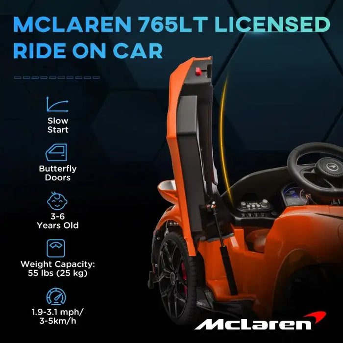 Kids Licensed McLaren 765LT with Butterfly Doors in Orange 12V - Little and Giant Explorers AIYAPLAY