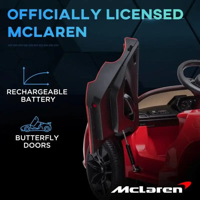 Red licensed McLaren kids ride-on car with butterfly doors and rechargeable battery