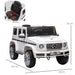 White 12V Mercedes-Benz G500 kids electric ride-on jeep with LED lights, MP3, and seat dimensions