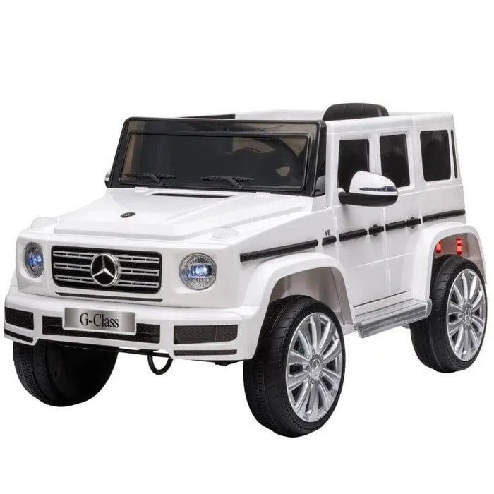 White 12V Mercedes-Benz G-Class kids electric ride-on jeep with LED headlights