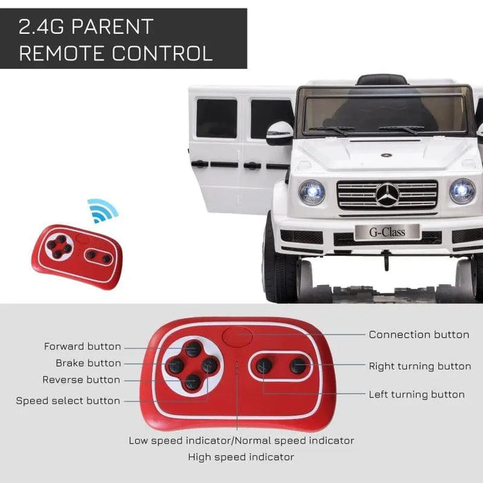 White Mercedes-Benz G-Class kids electric ride-on jeep with 2.4G parent remote control