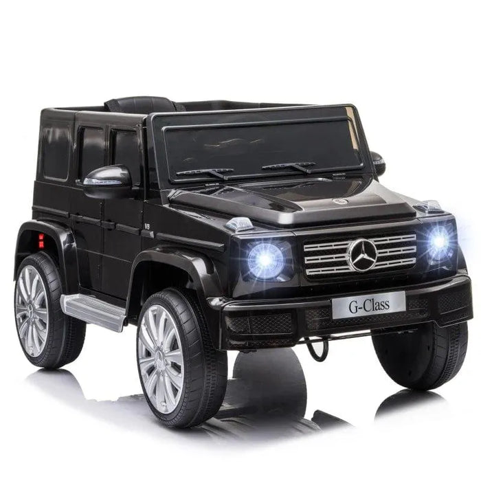 Black 12V Mercedes-Benz G-Class kids ride-on jeep toy with LED headlights