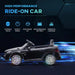 Black Mercedes-Benz SLC 300 kids electric ride-on car with icons highlighting features