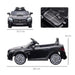 Black 12V Mercedes-Benz SLC 300 kids electric ride-on car with seat and car dimensions shown