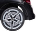 Close-up of rear wheel on black Mercedes-Benz SLC 300 kids electric ride-on car