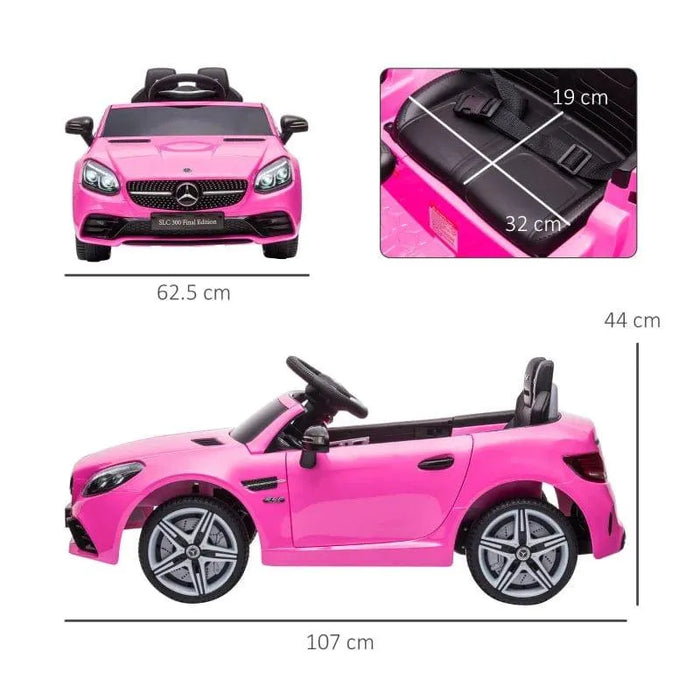 Pink 12V Mercedes-Benz SLC 300 kids electric ride-on car with seat measurements and dimensions