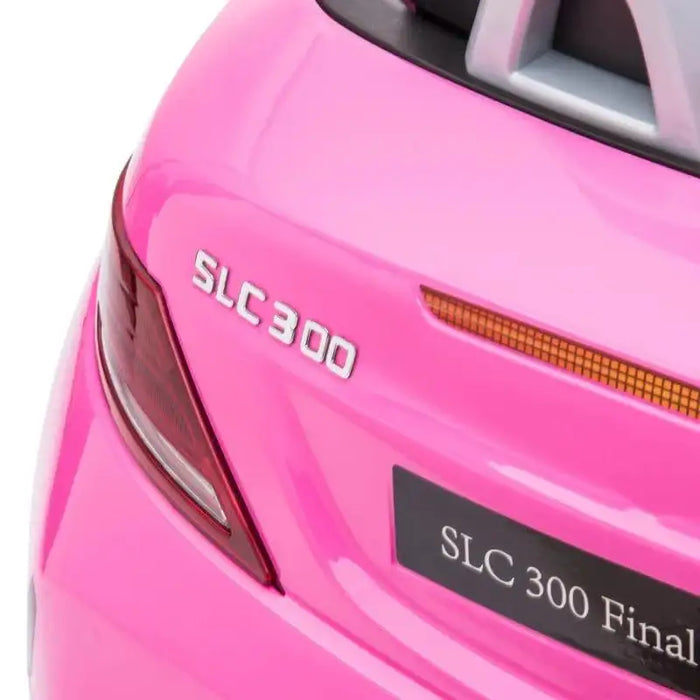 Close-up of pink Mercedes-Benz SLC 300 kids electric ride-on car rear details