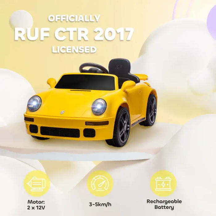 12V Licensed RUF CTR 2017 Kids Ride-On Car - Yellow | Dual Motors and Remote Control AIYAPLAY - Little and Giant Explorers AIYAPLAY