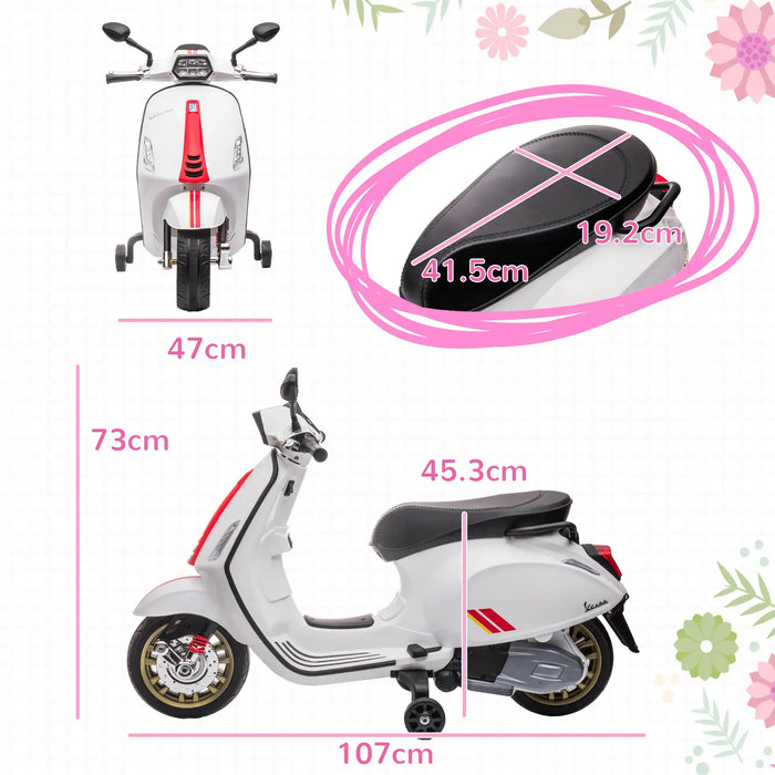 12V Licensed Vespa Kids Electric Motorbike – White | FM Radio and Training Wheels AIYAPLAY - Little and Giant Explorers