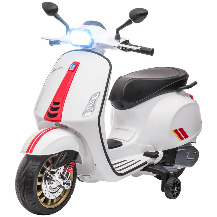 12V Licensed Vespa Kids Electric Motorbike – White | FM Radio and Training Wheels AIYAPLAY - Little and Giant Explorers