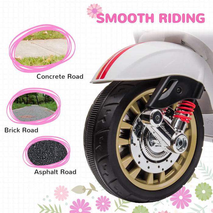 12V Licensed Vespa Kids Electric Motorbike – White | FM Radio and Training Wheels AIYAPLAY - Little and Giant Explorers