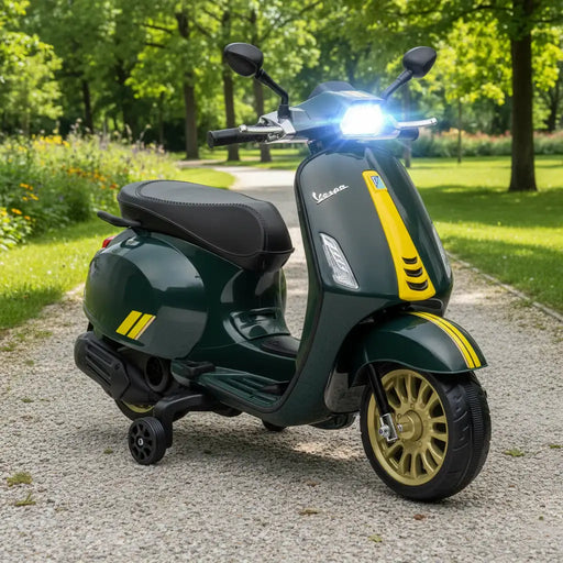 12V Licensed Vespa Kids Electric Ride-On Motorbike – Green | FM Radio AIYAPLAY - Little and Giant Explorers AIYAPLAY