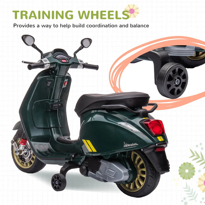 12V Licensed Vespa Kids Electric Ride-On Motorbike – Green | FM Radio AIYAPLAY - Little and Giant Explorers AIYAPLAY
