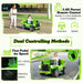 Green electric kids ride-on dump truck with dual controlling methods: parent remote control and foot pedal speed