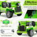 Green 12V kids electric ride-on dump truck with strong power, removable 7AH battery, LED display, and charging port
