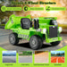 Green electric ride-on dump truck for kids with shock-absorbing, wear-resistant, puncture-proof 4-wheel structure