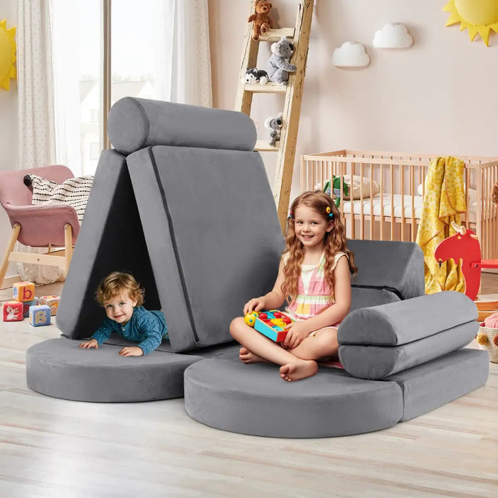 13-Piece Kids Modular Foam Play Couch Set – Grey | Modular Play COSTWAY - Little and Giant Explorers Costway