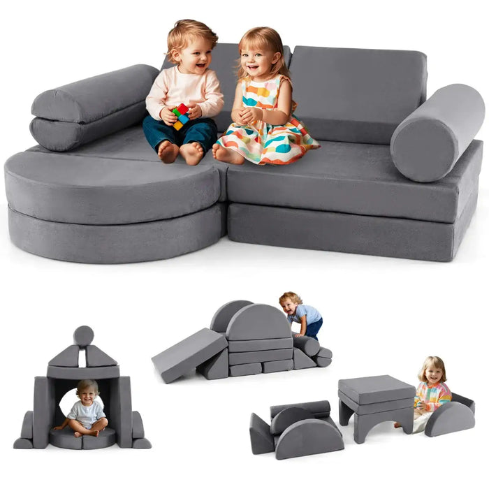 13-Piece Kids Modular Foam Play Couch Set – Grey | Modular Play COSTWAY - Little and Giant Explorers Costway