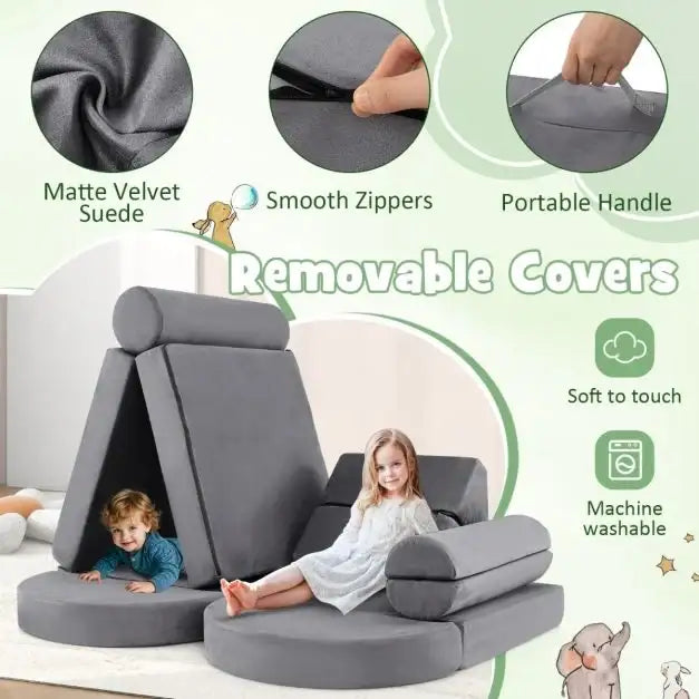 13-Piece Kids Modular Foam Play Couch Set – Grey | Modular Play COSTWAY - Little and Giant Explorers Costway