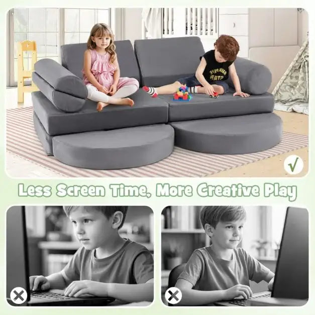 13-Piece Kids Modular Foam Play Couch Set – Grey | Modular Play COSTWAY - Little and Giant Explorers Costway