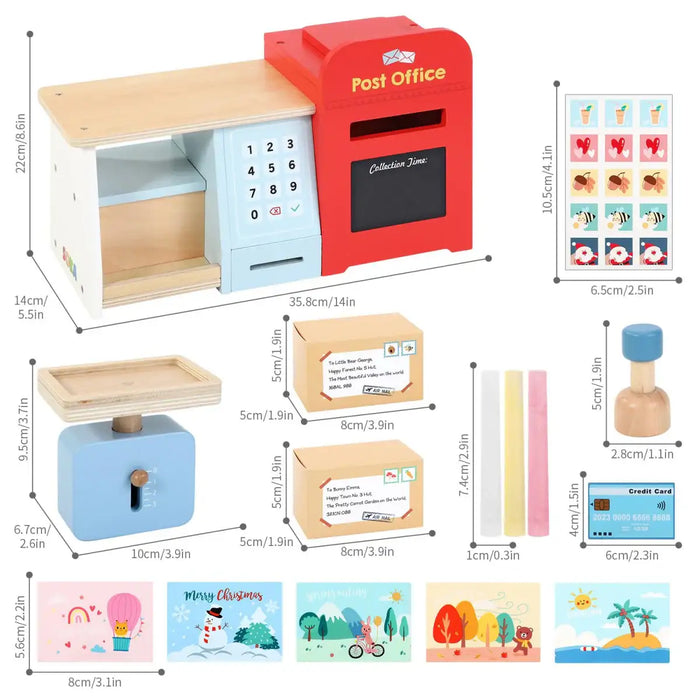 13-Piece Post Office Pretend Play Playset | Wooden Role Play Counter with Accessories SOKA® - Little and Giant Explorers SOKA Play Imagine Learn