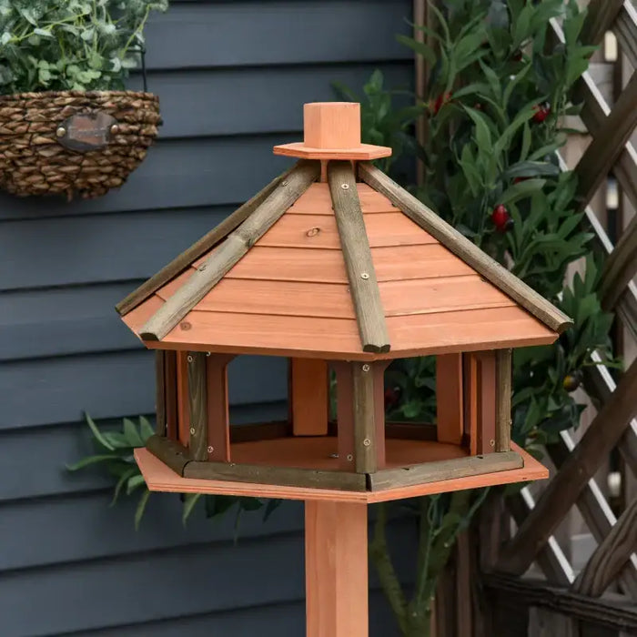 130cm Wooden Outdoor Bird Feeder Table | House-Shaped Garden Feeding Station PAWHUT - Little and Giant Explorers PawHut