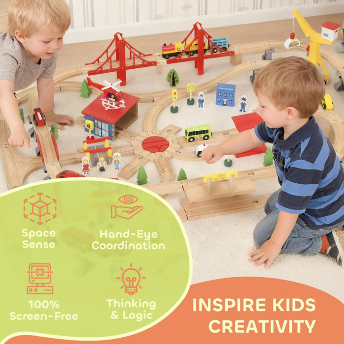 133-Piece Wooden Train Set | Battery-Powered Toy Train with Working Crane AIYAPLAY - Little and Giant Explorers