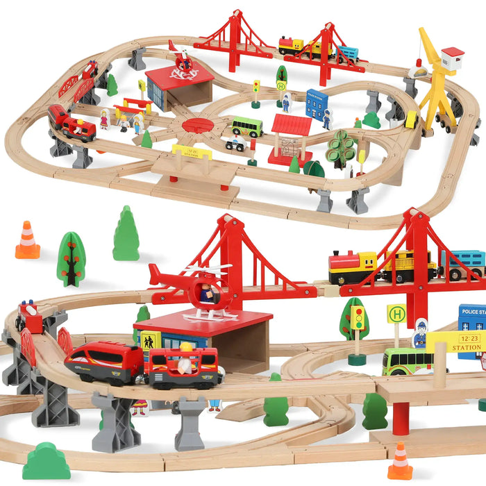 133-Piece Wooden Train Set | Battery-Powered Toy Train with Working Crane AIYAPLAY - Little and Giant Explorers