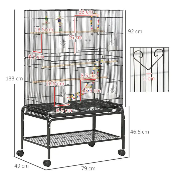 133cm Large Bird Flight Cage – Steel Parakeet and Finch Cage | Perches and Toys PAWHUT - Little and Giant Explorers PawHut