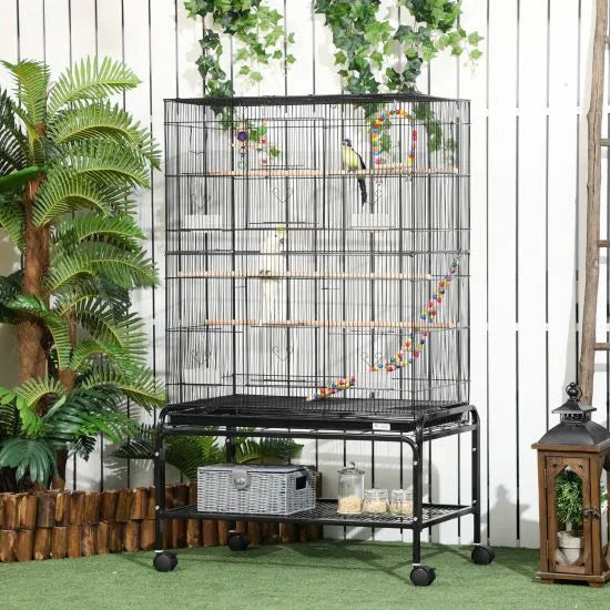 133cm Large Bird Flight Cage – Steel Parakeet and Finch Cage | Perches and Toys PAWHUT - Little and Giant Explorers PawHut