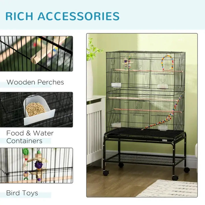 133cm Large Bird Flight Cage – Steel Parakeet and Finch Cage | Perches and Toys PAWHUT - Little and Giant Explorers PawHut